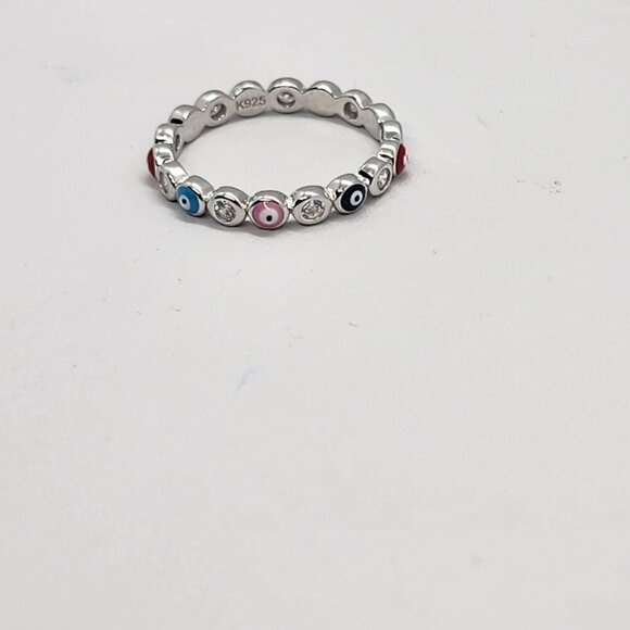 Brand New Sterling Silver 925 Multi Color Evil Eye Ring - Picture 5 of 6